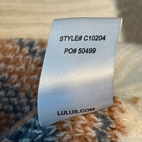 Lulu's Anchorage Long Line Cardigan Sweater Cream Argyle Inspired Print S - Picture 11 of 11